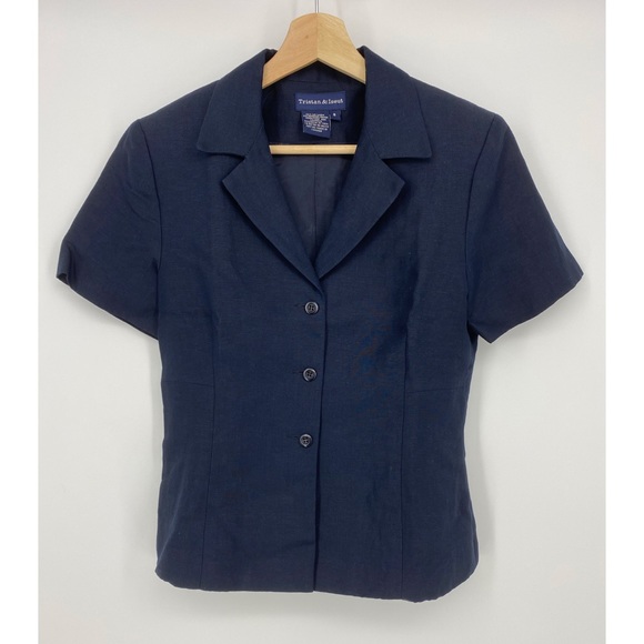 Tristan & Iseult Linen Blend Navy Button Blazer - Picture 1 of 6